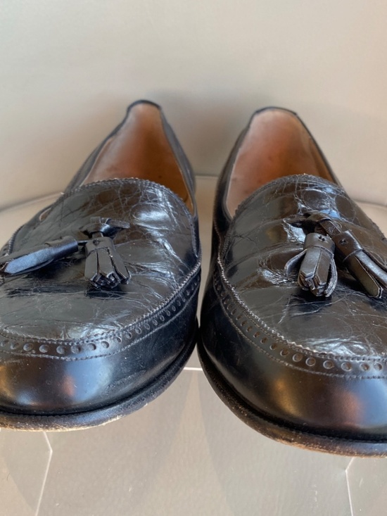 Bally Royce Tassel Loafers Black Leather Crocodile Embossed Dress Shoes 8.5M